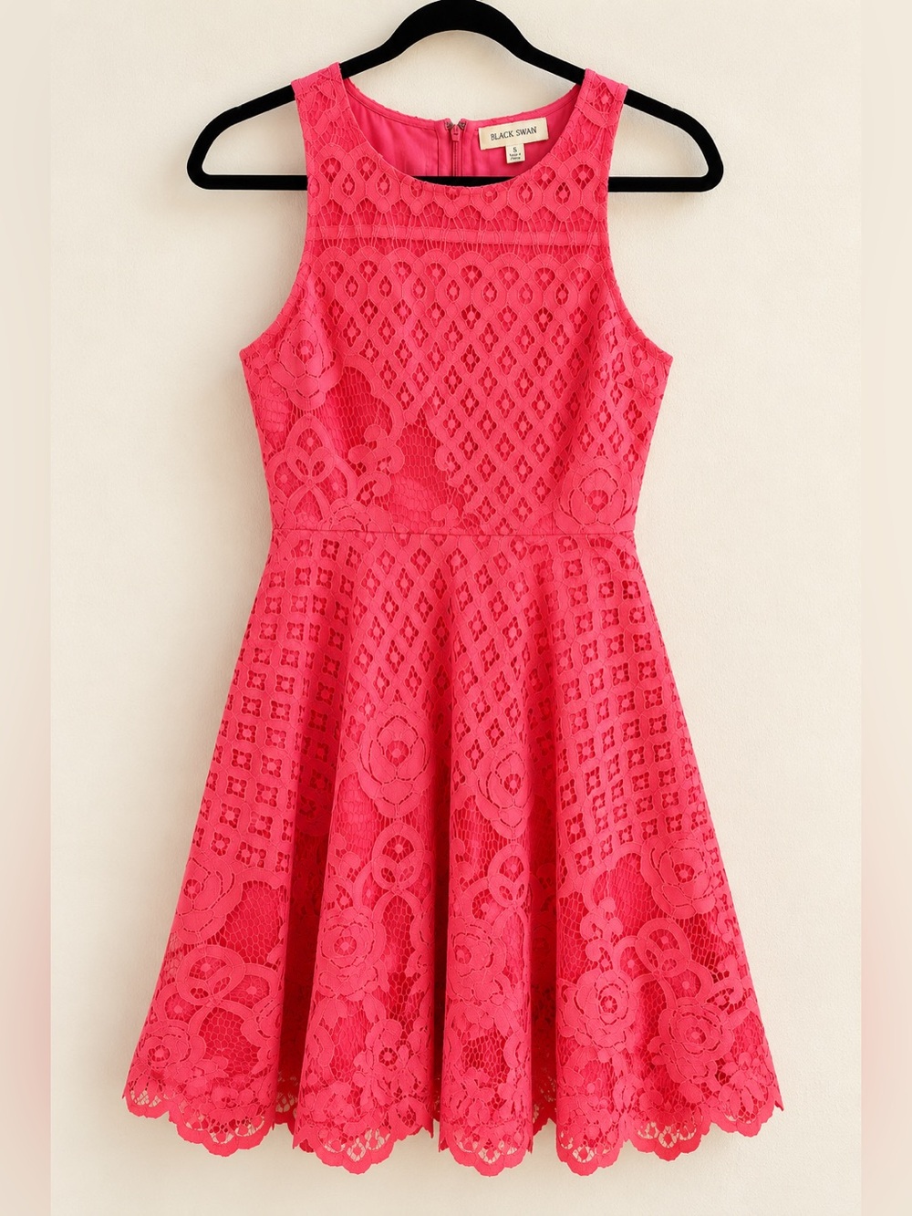 Black Swan Desirae Coral Pink Lace Skater Dress, Small